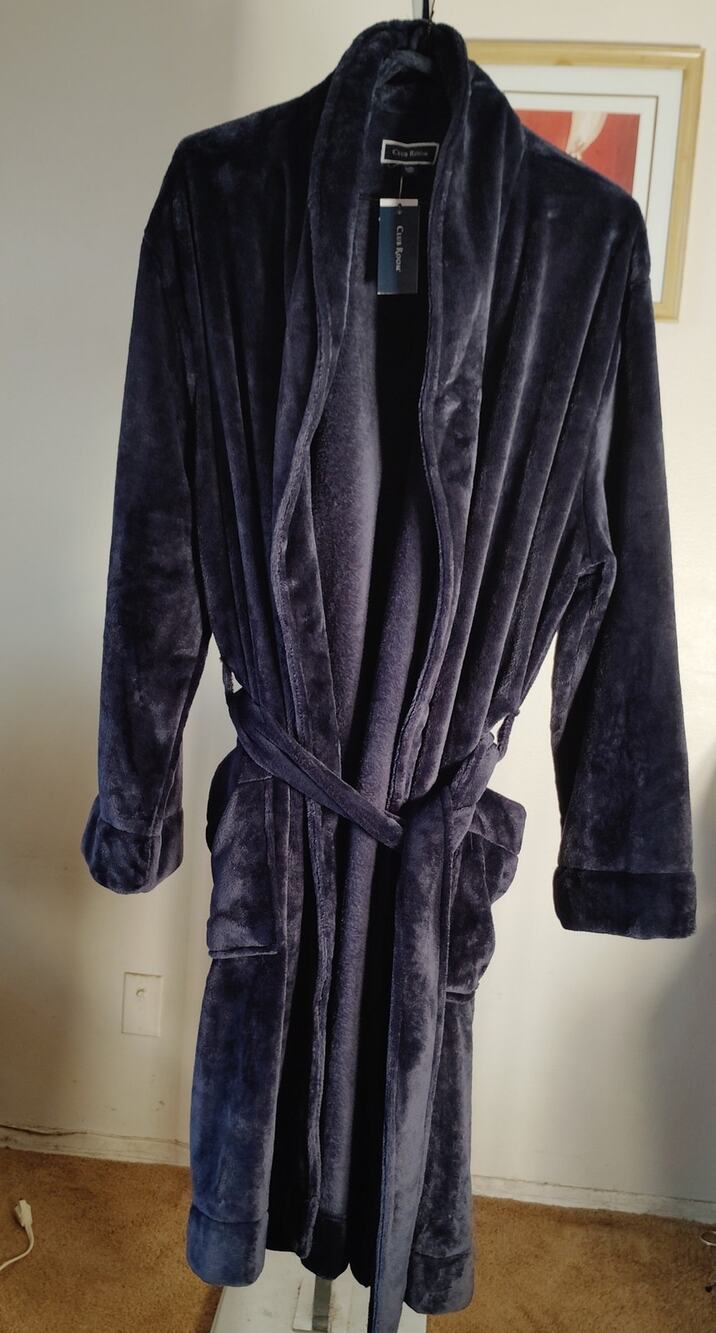 NWT Club Room Men's Ultra Soft Plush Fleece Robe Deep Blue L/XL Shawl Collar